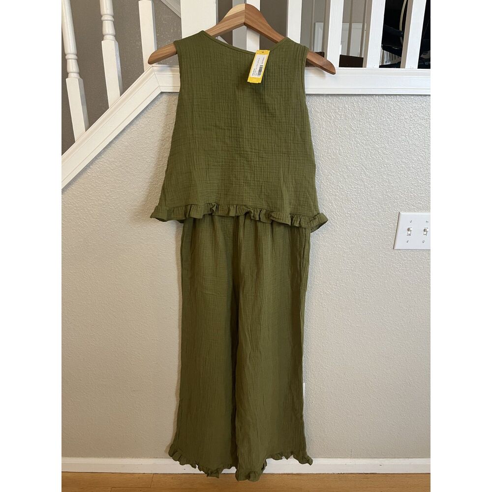 Bixby Nomad‎ Girls 12-14 Large Olive Green Cross Back Muslin Cotton Set